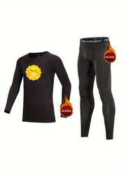 Kids Compression Fleece Sets Cartoon Print Crew Neck Pullover & Matching Pants