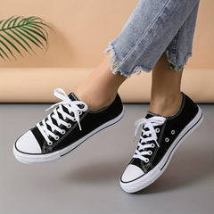 Women's Canvas Lace-Up Flat Sneakers Classic Walking Shoes