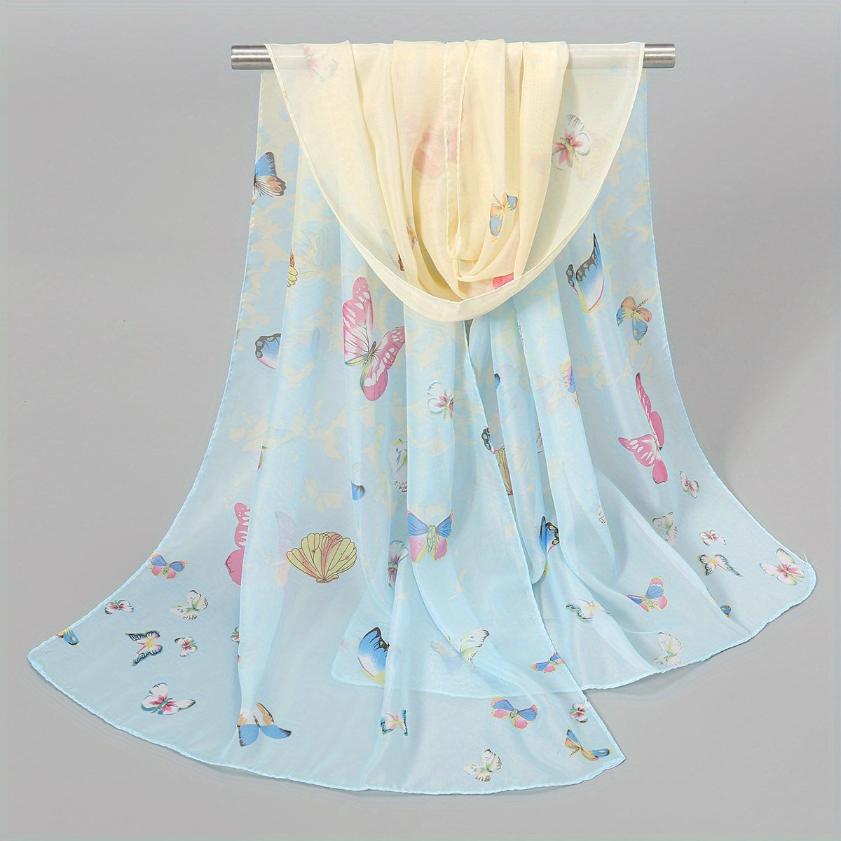 Butterfly Print Scarf Gradient Thin Shawl Windproof Head Wrap