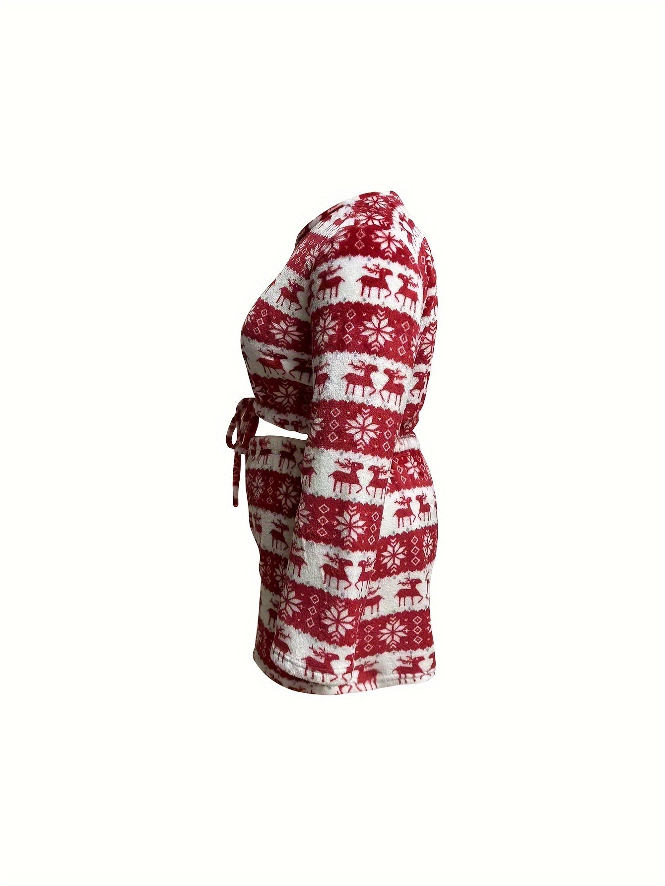 Women's Plus Elk & Snowflake Flannel Crop Top & Shorts Pajamas Set