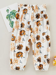 Girls Floral Print Trousers Ruffles Belted Pants Summer Clothes