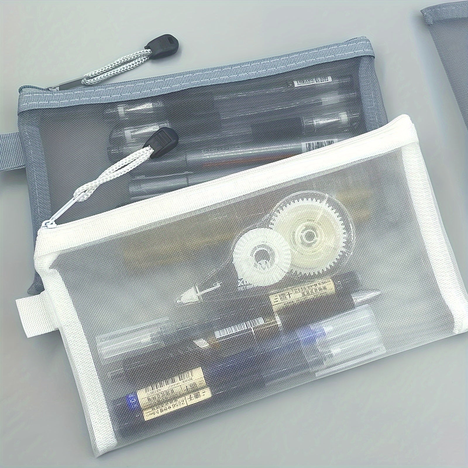 Transparent Pen Bag Mesh Storage School Exam Stationery Box Pencil Bag