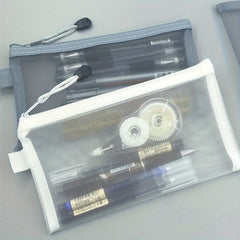 Transparent Pen Bag Mesh Storage School Exam Stationery Box Pencil Bag