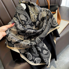 Vintage Paisley Print Satin Shawl Large Square Scarf