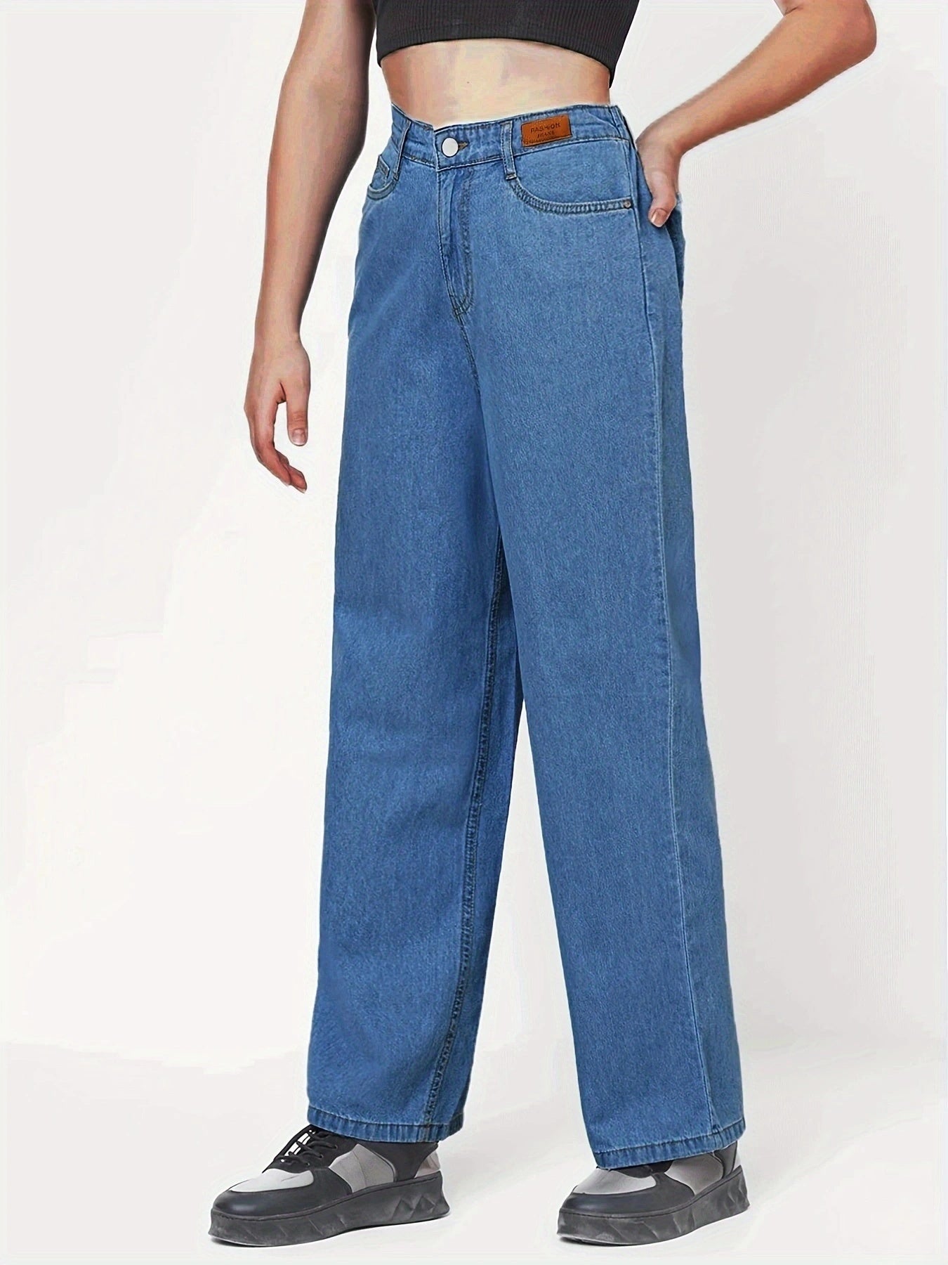 Wide Leg Straight Jeans Loose Fit Denim Pants Women's Clothing