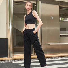 Cargo Jeans Relaxed Boyfriend Fit Mid Rise Jeans Pants