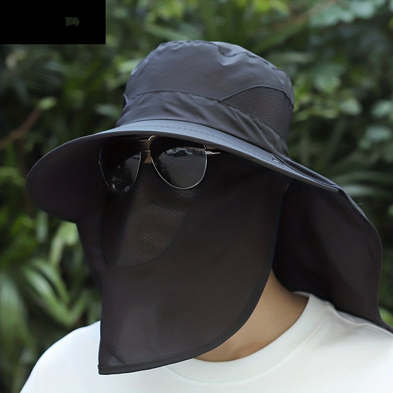 Breathable Wide Brim Bucket Hat With Neck Flap