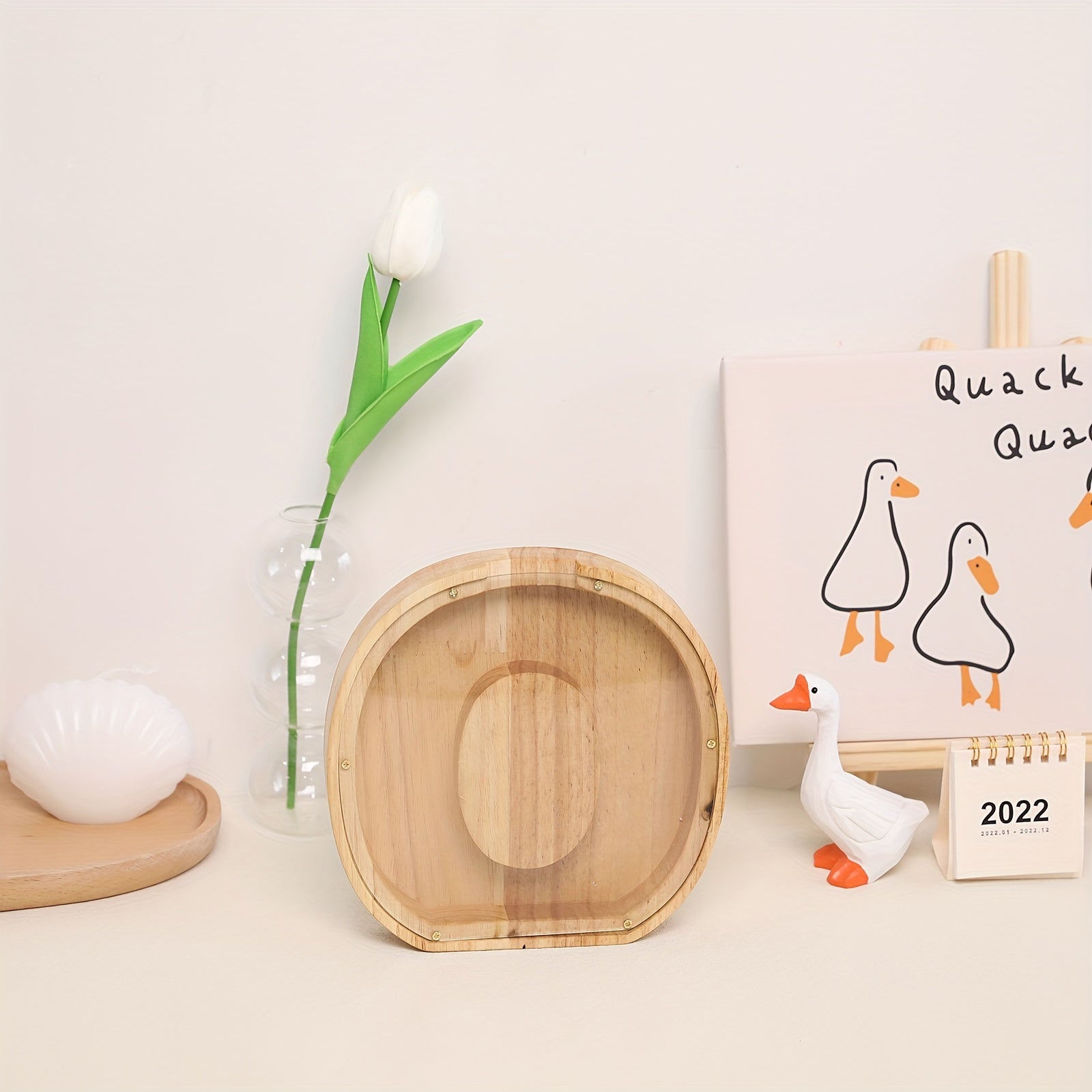 Wooden Transparent Savings Tank English Letter Fun Holiday Gift Decoration