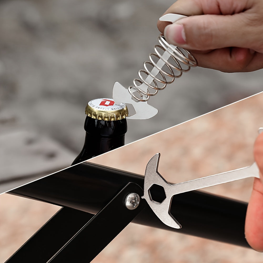 5pcs Stainless Steel Tent Fishbone Ground Nails with Bottle Opener Screwdriver