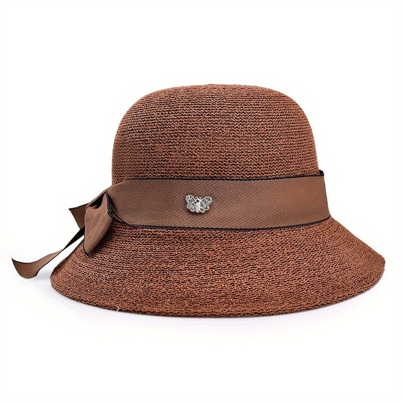Ribbon Bowknot Sun Hat Solid Bucket Classic Summer Sun Shade Beach Hats