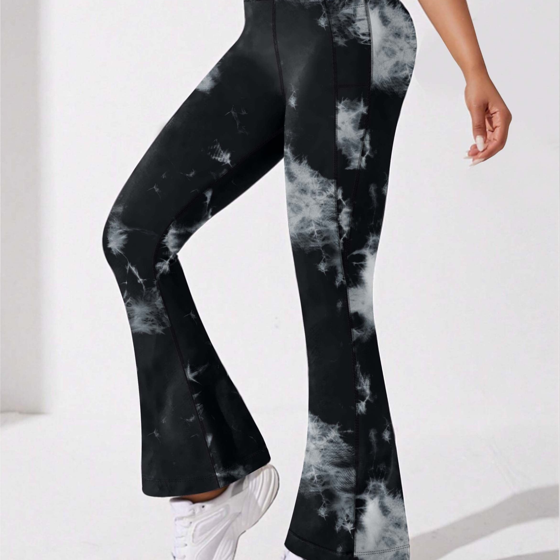 Tie Dye Yoga Pants High Waist Flared Leg with Pocket Outdoor Sports Trousers