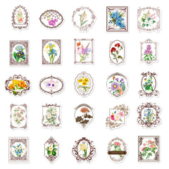 50pcs Retro Flower Stickers for Garden Diary Laptop Water Cup DIY Journal