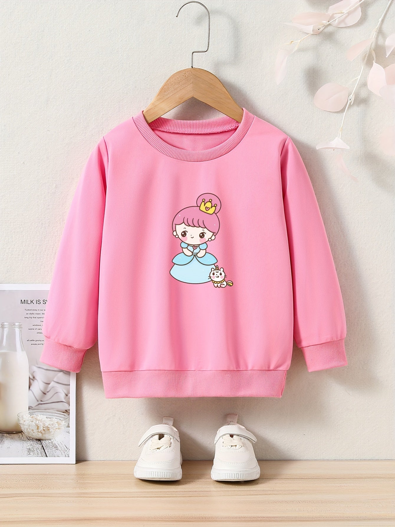 Cartoon Princess Graphic Crew Neck Long Sleeve Sweatshirt Kids Clothes