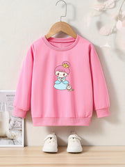 Cartoon Princess Graphic Crew Neck Long Sleeve Sweatshirt Kids Clothes
