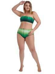 Colorblock Striped Print Tube Bikini Set Plus Size Medium Stretch Bathing Suit