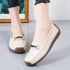 Women's Metal Buckle Slip On Loafers Comfortable Flat Moccasins