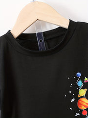 Boys Astronaut Rocket Print T-shirt & Shorts Set Kids Summer Outfit