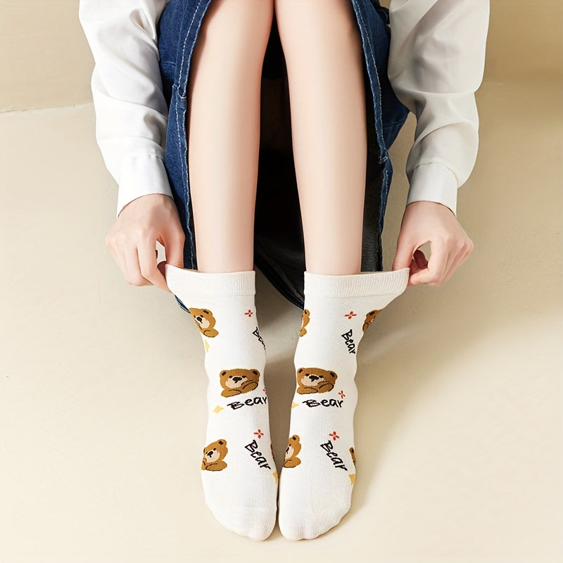 5 Pairs Bear Print Socks for Women