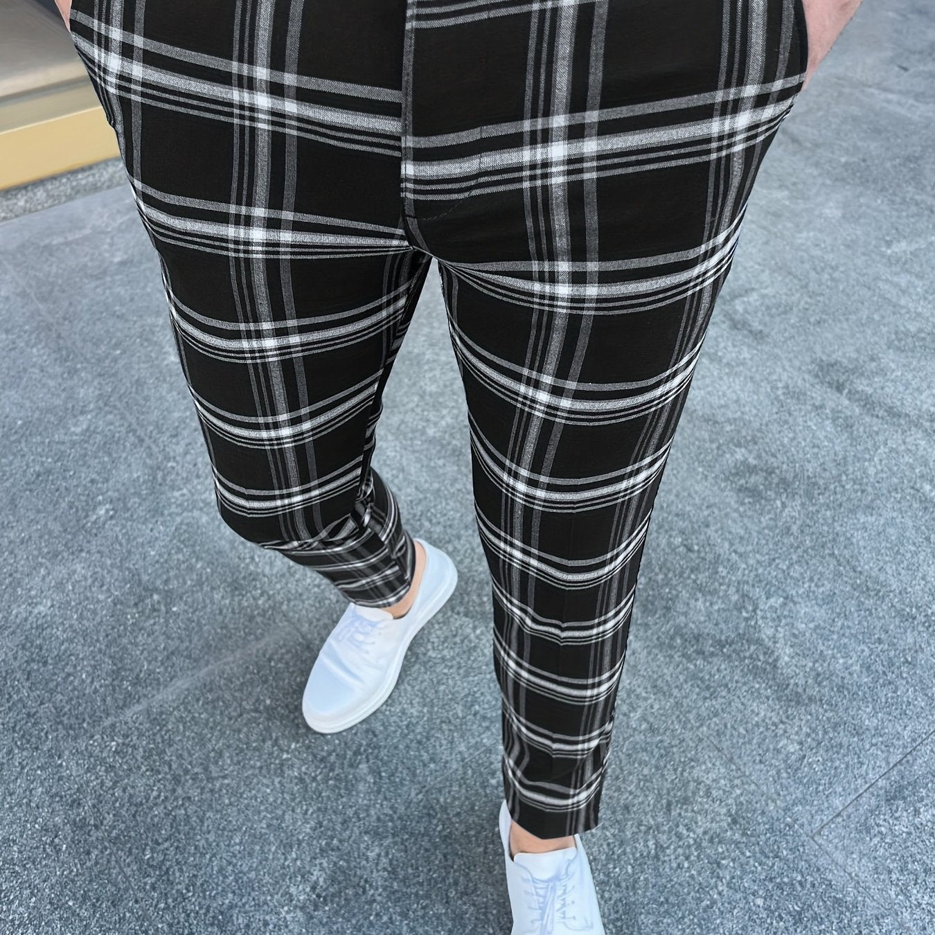 Vintage Style Plaid Slacks Men s Casual Slightly Stretch Pants