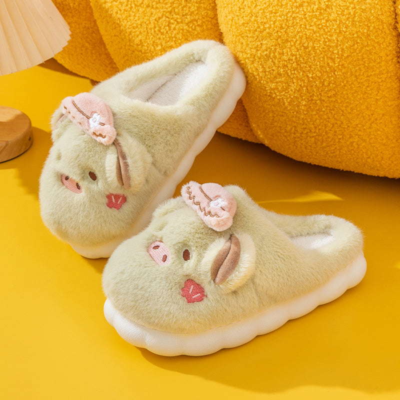 Men's Piggy Plush Slippers Warm Couple House Shoes Winter Autumn