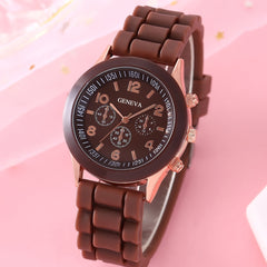 Silicone Quartz Watch & Rhinestone Heart Jewelry Set, Students Gift