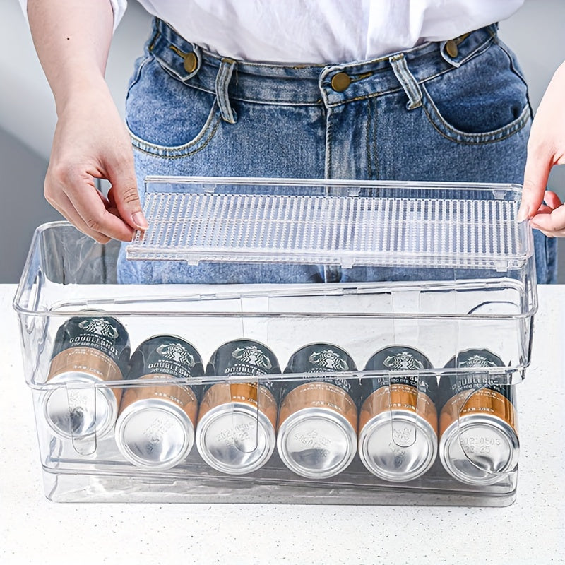 Clear Refrigerator Beverage Holder Can Storage Rack Drawer, Double Layer