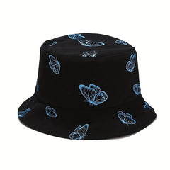 Butterfly Print Reversible Bucket Hat Sun Cap Lightweight
