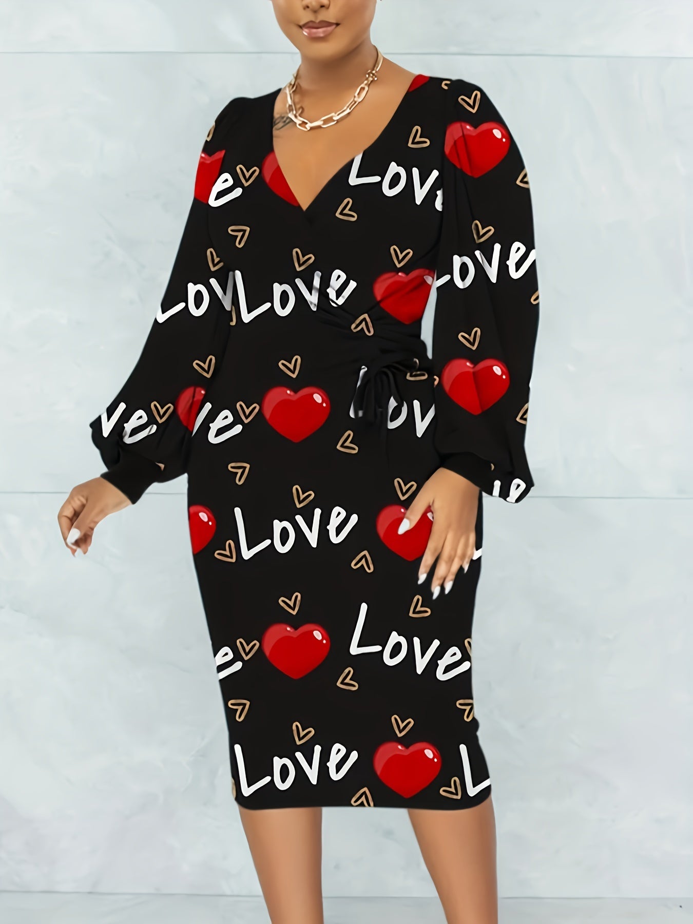 Baroque Print Surplice Neck Tie Midi Dress