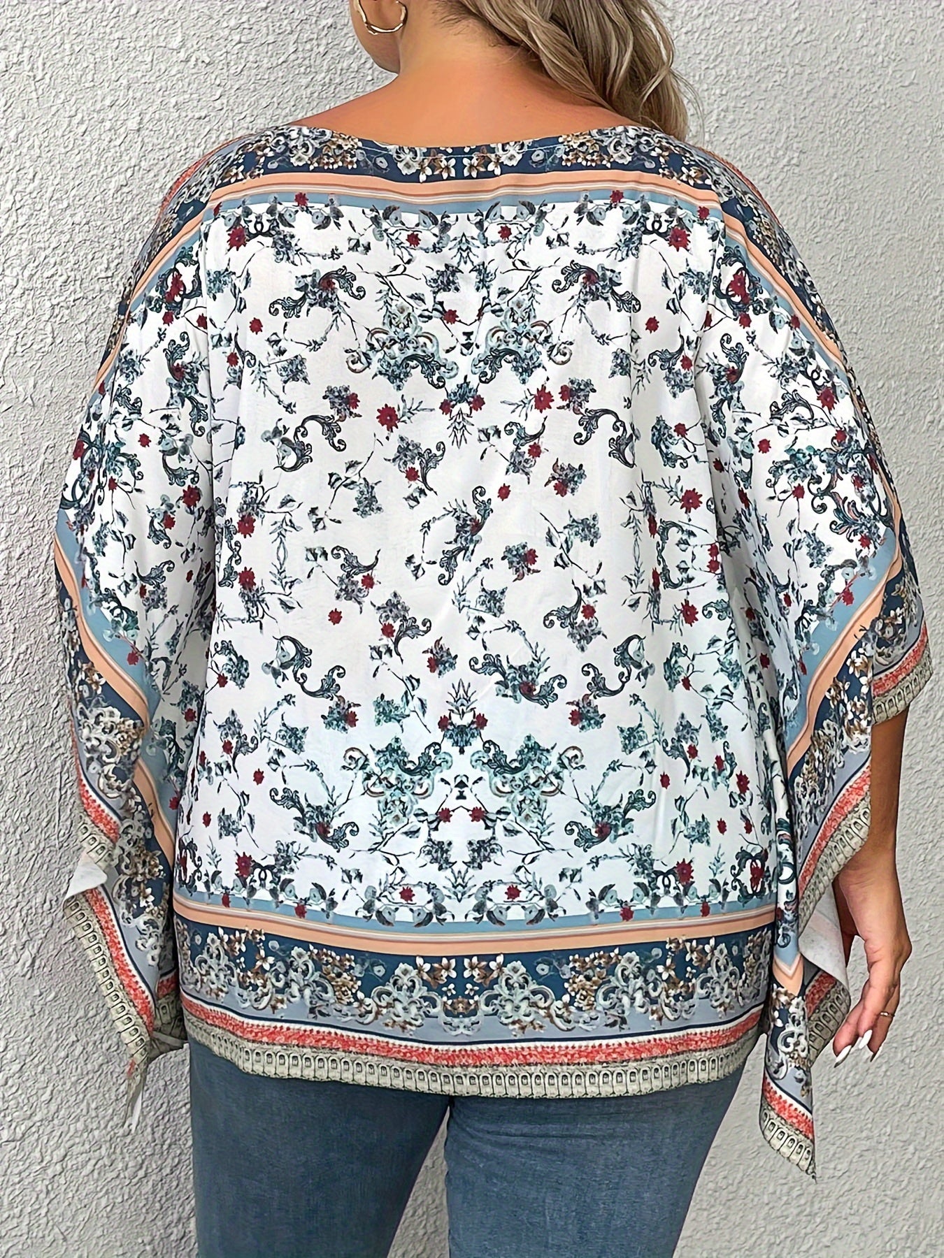 Boho Blouse Women's Plus Floral Print Batwing Sleeve