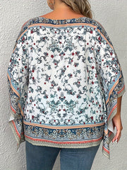 Boho Blouse Women's Plus Floral Print Batwing Sleeve