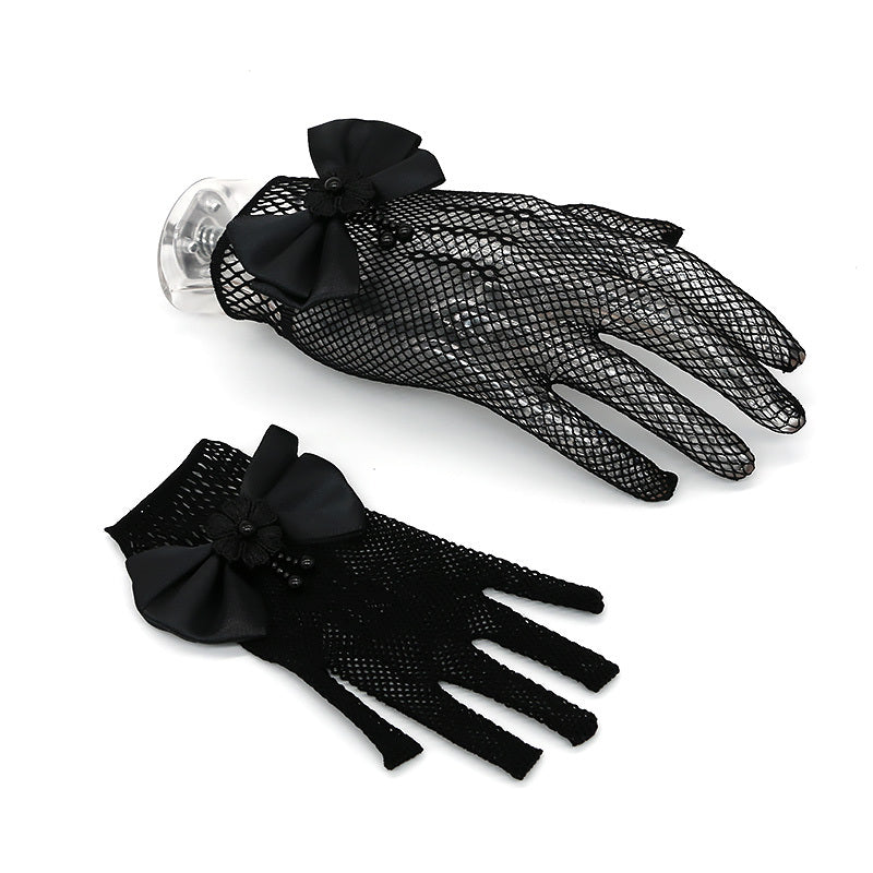 Girls Mesh Bow Lace Faux Pearl Gloves Party Supplies