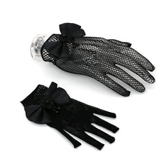 Girls Mesh Bow Lace Faux Pearl Gloves Party Supplies