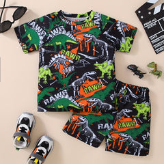 Boys Dinosaur Print Quick Dry Swimming Suit & Shorts Set