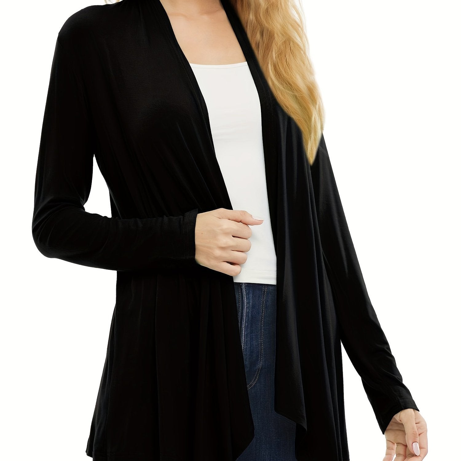 Casual Cardigan Women's Plus Solid Long Sleeve Open Front