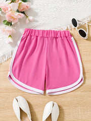 Girls Elastic Waist Sports Shorts Pleated Track Shorts