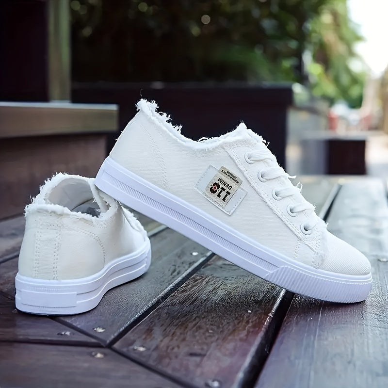Women's Letter Patched Skate Shoes Raw Trim Lace Up Flatform Sneakers