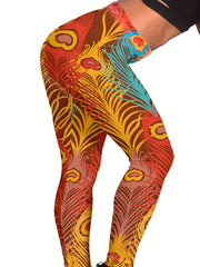 Feather Print Medium Stretch Leggings