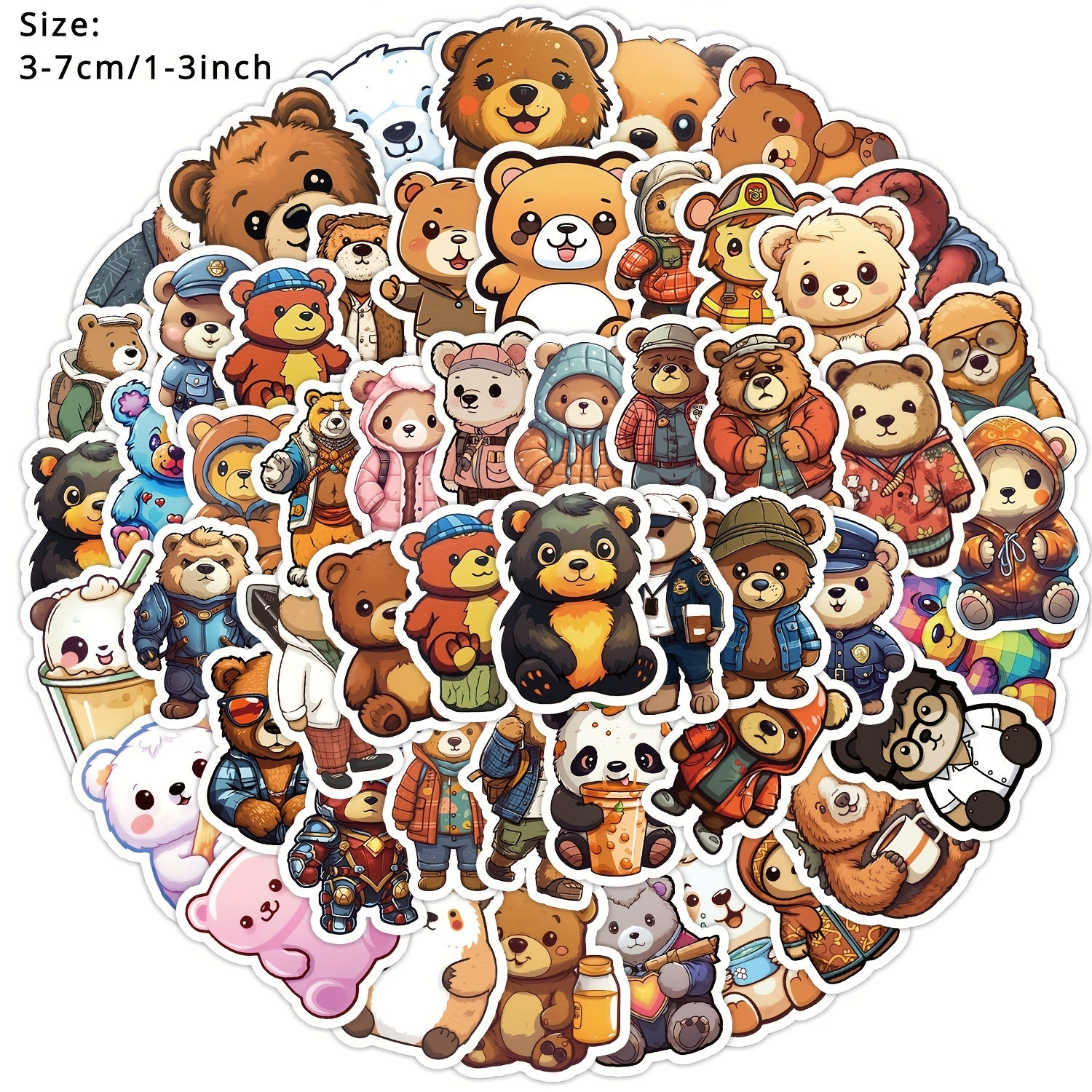 50pcs Cartoon Bear Series Stickers Waterproof DIY Creative