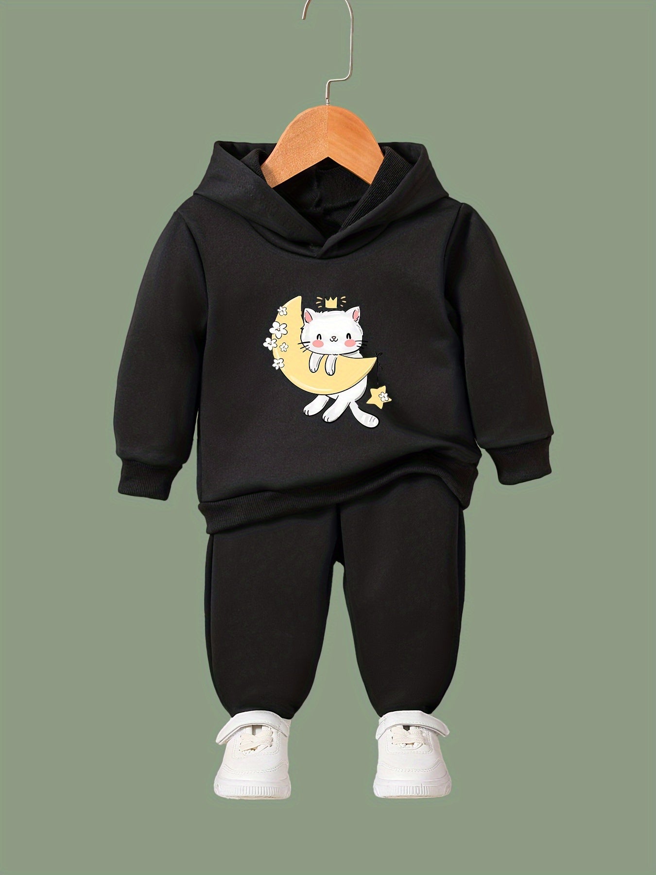Cat & Moon Print Girls Outfits For Spring Fall Outdoor