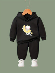 Cat & Moon Print Girls Outfits For Spring Fall Outdoor