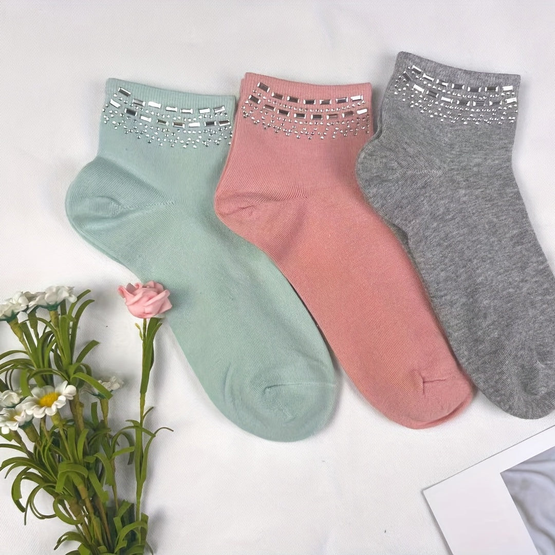 5 Pairs Rhinestone Crew Short Socks for Women