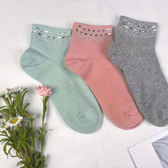 5 Pairs Rhinestone Crew Short Socks for Women