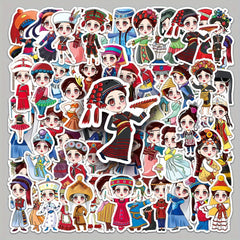 56pcs Ethnic Cartoon Luggage Stickers Waterproof Decoration