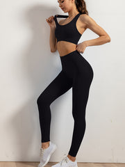 2pcs Women Solid Workout Sets Yoga Sports Tank Bra & High Waist Leggings