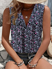 Floral Print Tank Top V Neck Sleeveless Summer Top