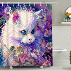 Hand Painted Cat Printed Curtain Bathroom Decor