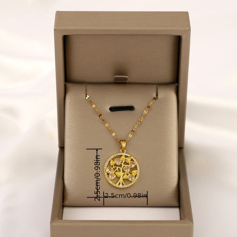 Girl's Zircon Love Life Tree Necklace Titanium Steel Chain