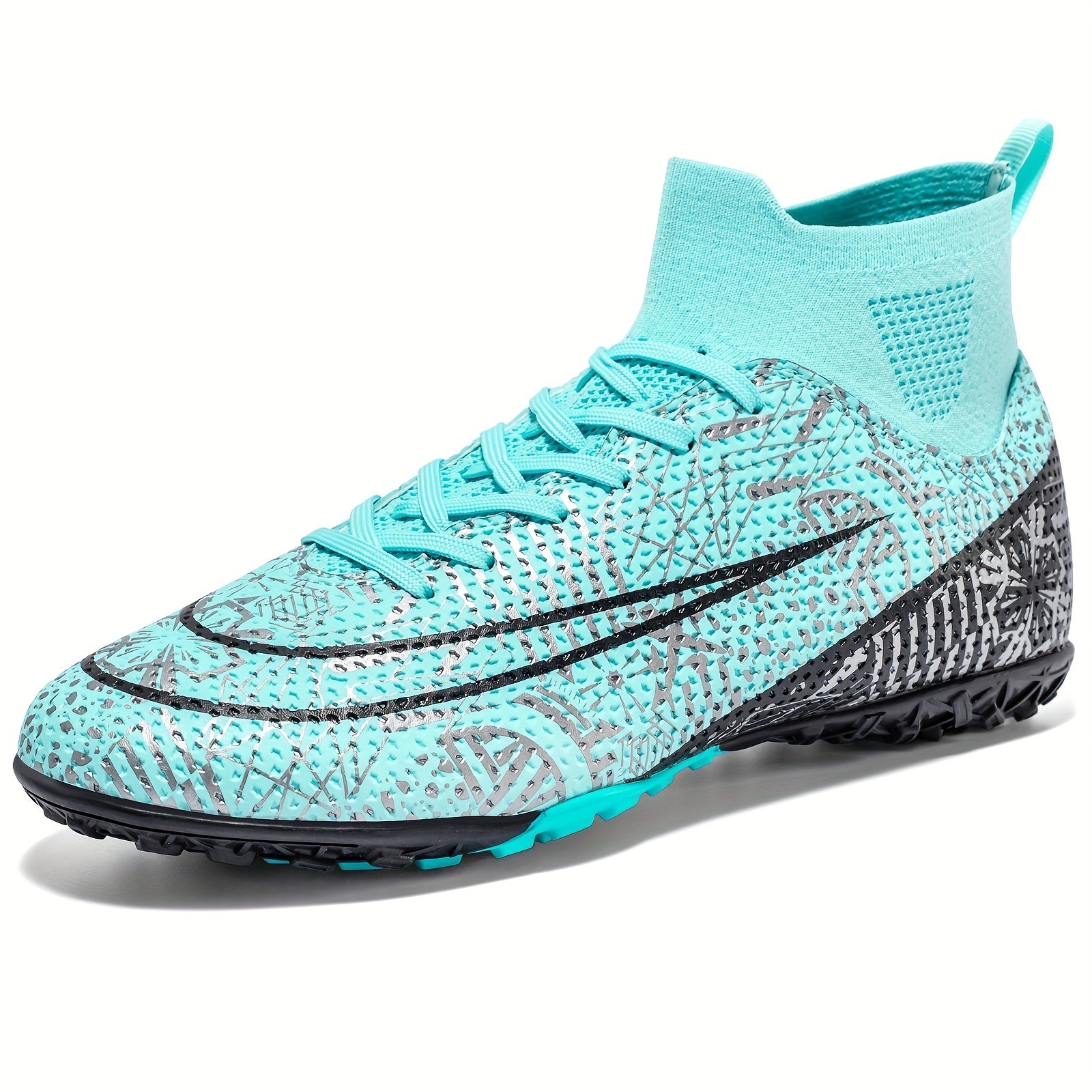 Boys' High Top Turf Football Boots Lace Up TF Soccer Cleats