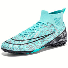 Boys' High Top Turf Football Boots Lace Up TF Soccer Cleats
