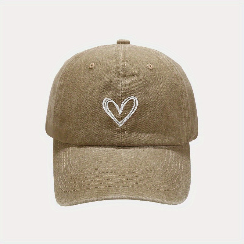Kids Adjustable Breathable Baseball Cap with Heart Embroidery